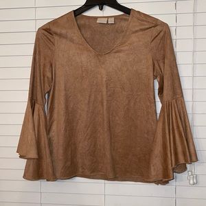 Faux suede, bell sleeve top